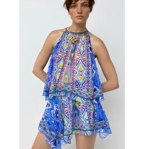 🔥🔥ZARA BOHO BLUE MULTI ASYMMETRICAL MINI SKIRT NWT. NWT SZ XS